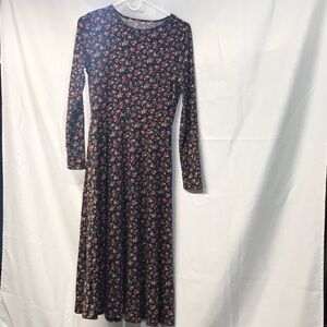 Blue and Black A-Line Long Sleeve Dress